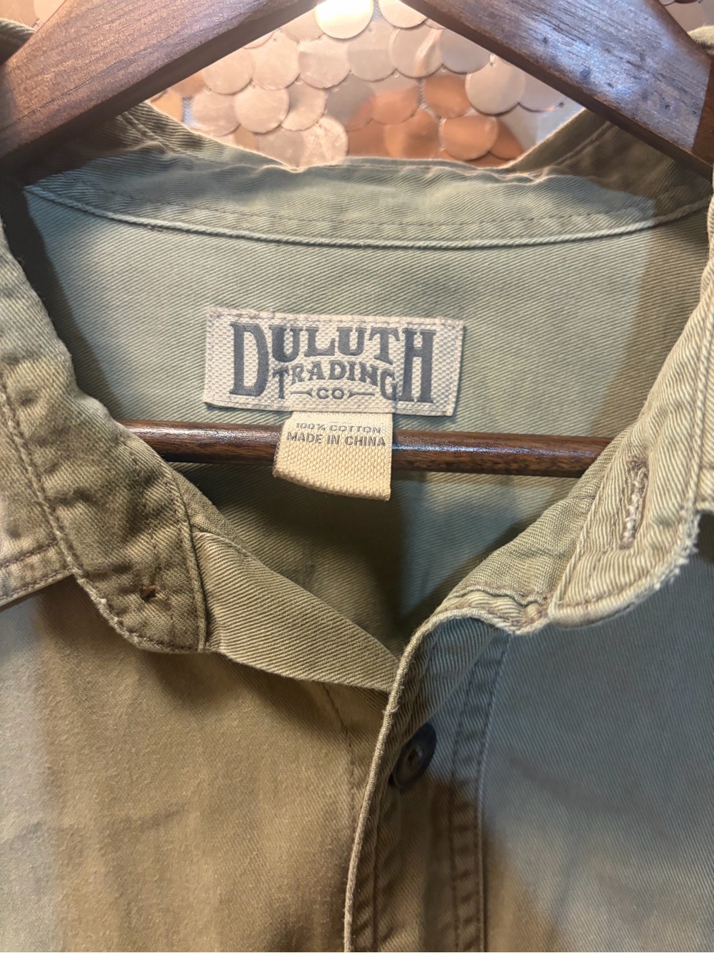 Duluth Trading Co Olive Green Casual Button-Down Shirt